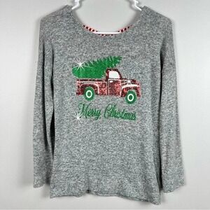 Poof Girl Christmas Sequin Red Truck Gray Long Sleeve Top Large 10/12 991748K